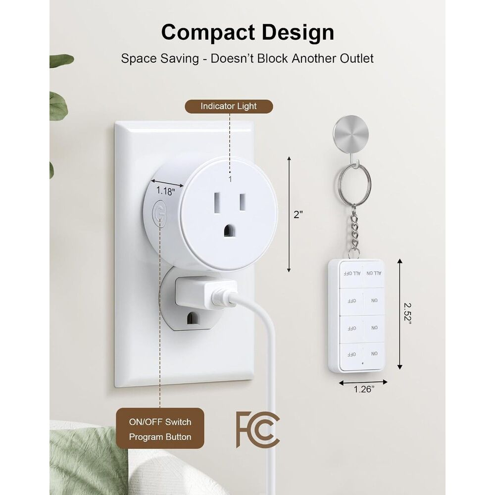 Mini Round Remote Control Outlet Plug 200FT Range Preprogrammed Smart Home - Picture 2 of 6